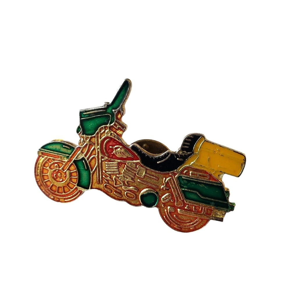 Vintage Motorcycle Lapel Enamel Pin Vest Cap Jacket Badge Bold Colors Gold Tone